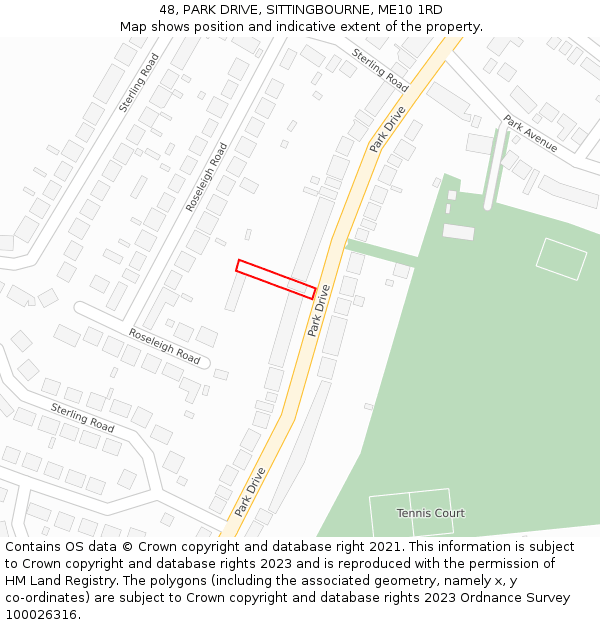 48, PARK DRIVE, SITTINGBOURNE, ME10 1RD: Location map and indicative extent of plot