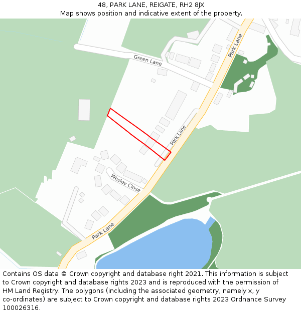 48, PARK LANE, REIGATE, RH2 8JX: Location map and indicative extent of plot