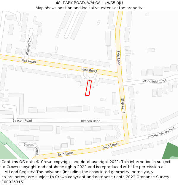 48, PARK ROAD, WALSALL, WS5 3JU: Location map and indicative extent of plot