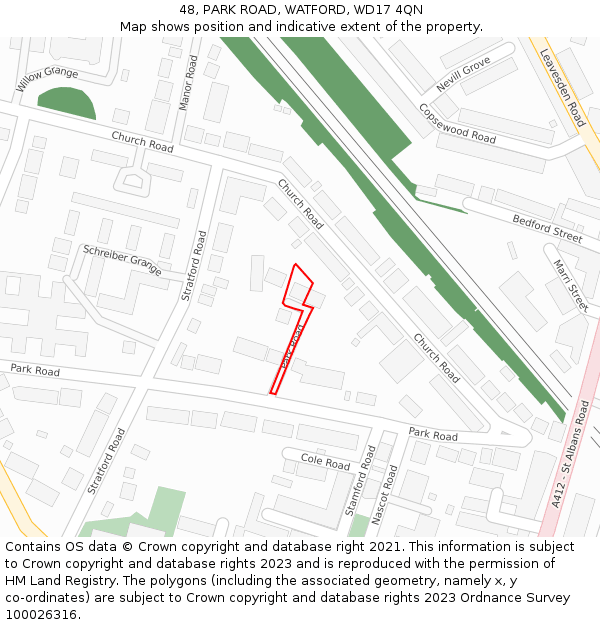 48, PARK ROAD, WATFORD, WD17 4QN: Location map and indicative extent of plot