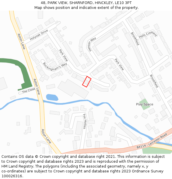 48, PARK VIEW, SHARNFORD, HINCKLEY, LE10 3PT: Location map and indicative extent of plot