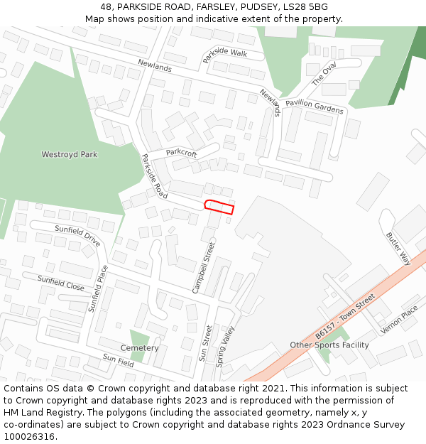 48, PARKSIDE ROAD, FARSLEY, PUDSEY, LS28 5BG: Location map and indicative extent of plot