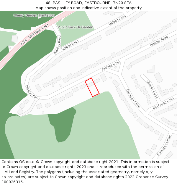 48, PASHLEY ROAD, EASTBOURNE, BN20 8EA: Location map and indicative extent of plot