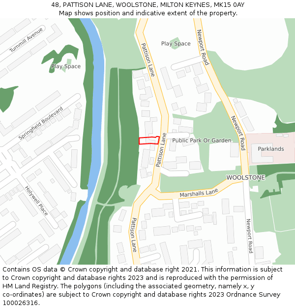 48, PATTISON LANE, WOOLSTONE, MILTON KEYNES, MK15 0AY: Location map and indicative extent of plot