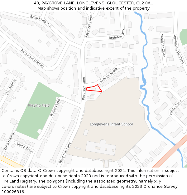 48, PAYGROVE LANE, LONGLEVENS, GLOUCESTER, GL2 0AU: Location map and indicative extent of plot