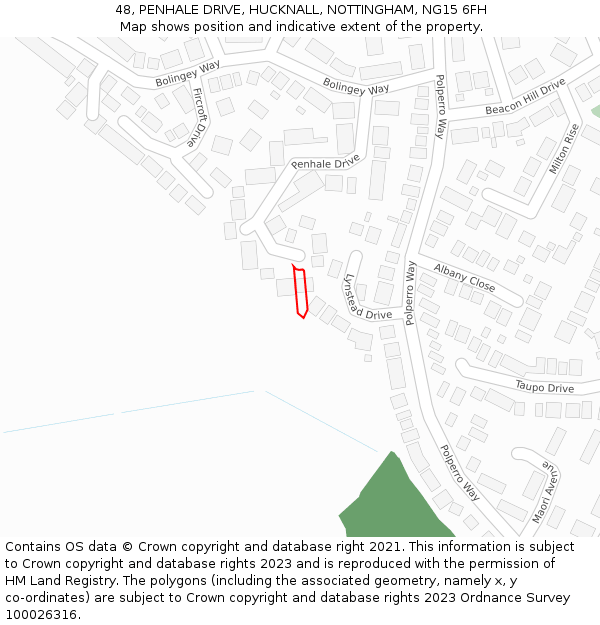48, PENHALE DRIVE, HUCKNALL, NOTTINGHAM, NG15 6FH: Location map and indicative extent of plot