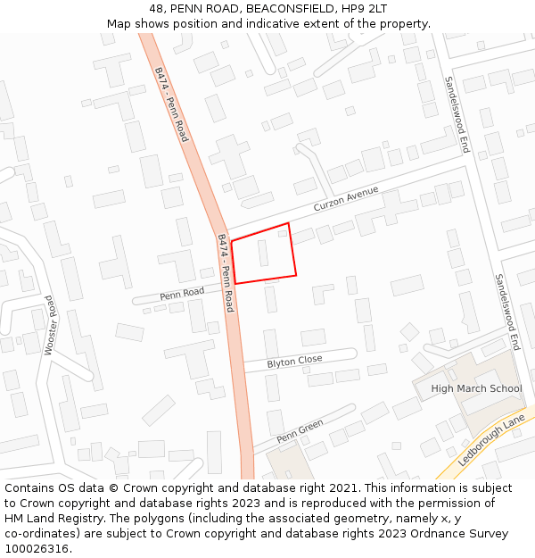 48, PENN ROAD, BEACONSFIELD, HP9 2LT: Location map and indicative extent of plot