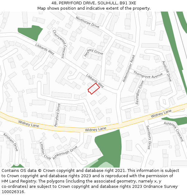 48, PERRYFORD DRIVE, SOLIHULL, B91 3XE: Location map and indicative extent of plot