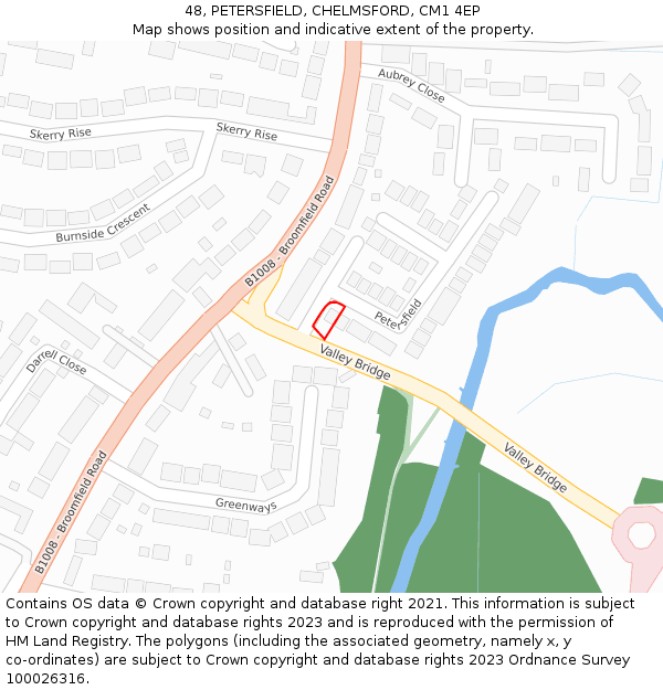 48, PETERSFIELD, CHELMSFORD, CM1 4EP: Location map and indicative extent of plot