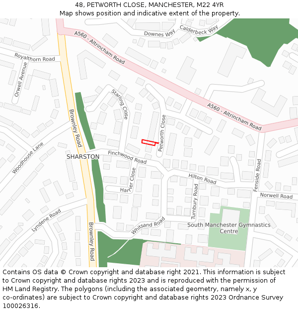 48, PETWORTH CLOSE, MANCHESTER, M22 4YR: Location map and indicative extent of plot