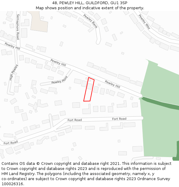 48, PEWLEY HILL, GUILDFORD, GU1 3SP: Location map and indicative extent of plot