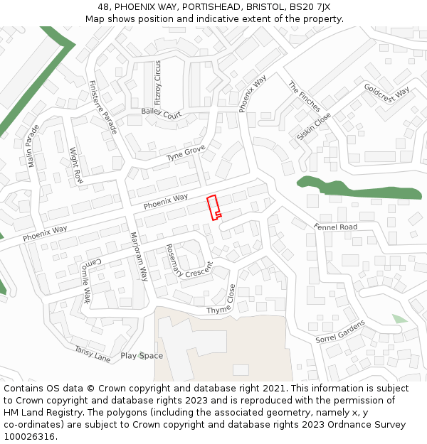 48, PHOENIX WAY, PORTISHEAD, BRISTOL, BS20 7JX: Location map and indicative extent of plot