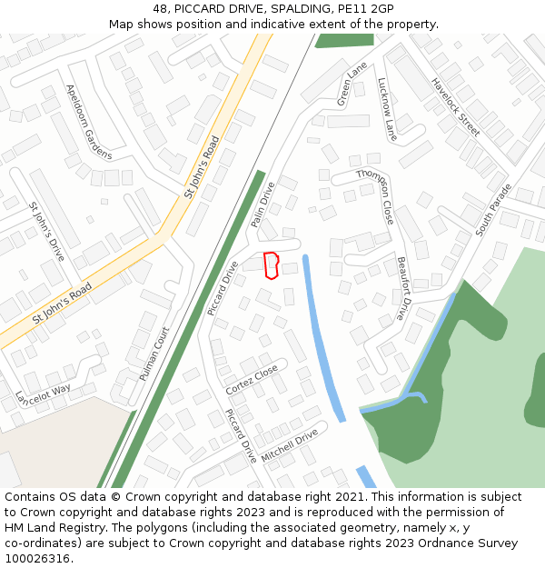 48, PICCARD DRIVE, SPALDING, PE11 2GP: Location map and indicative extent of plot
