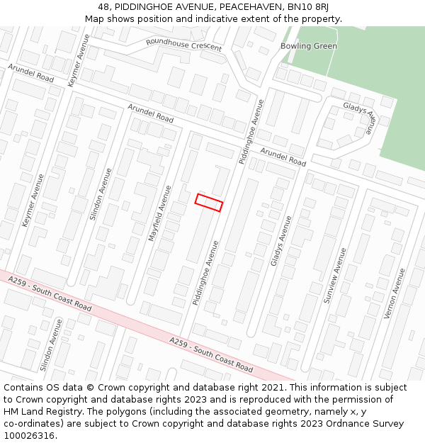 48, PIDDINGHOE AVENUE, PEACEHAVEN, BN10 8RJ: Location map and indicative extent of plot