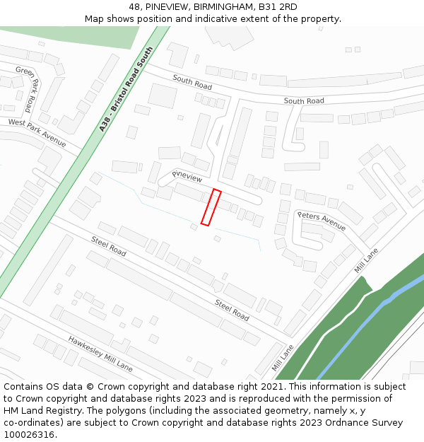 48, PINEVIEW, BIRMINGHAM, B31 2RD: Location map and indicative extent of plot