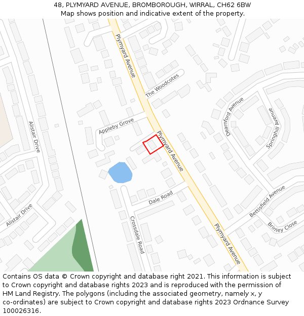 48, PLYMYARD AVENUE, BROMBOROUGH, WIRRAL, CH62 6BW: Location map and indicative extent of plot