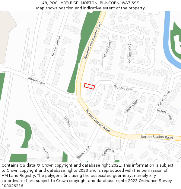 48, POCHARD RISE, NORTON, RUNCORN, WA7 6SS: Location map and indicative extent of plot