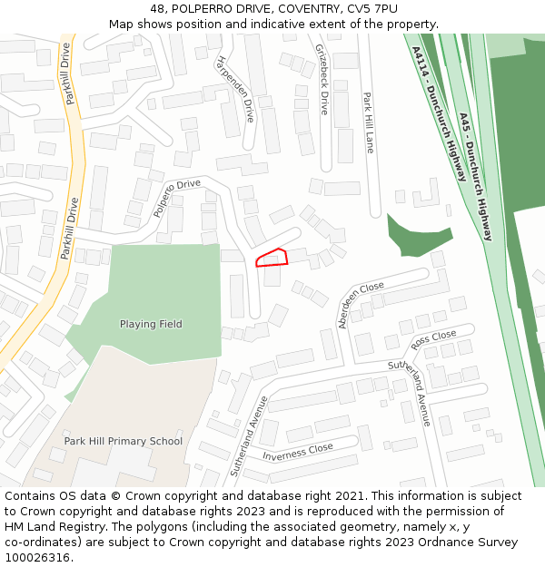 48, POLPERRO DRIVE, COVENTRY, CV5 7PU: Location map and indicative extent of plot