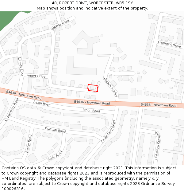 48, POPERT DRIVE, WORCESTER, WR5 1SY: Location map and indicative extent of plot