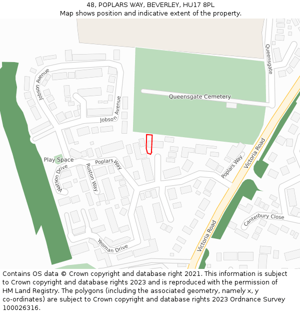 48, POPLARS WAY, BEVERLEY, HU17 8PL: Location map and indicative extent of plot