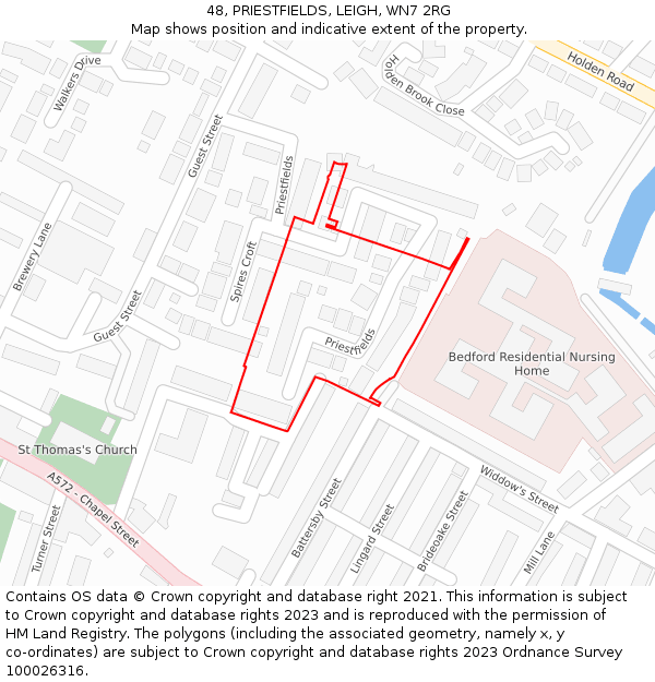 48, PRIESTFIELDS, LEIGH, WN7 2RG: Location map and indicative extent of plot