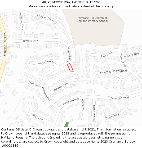 48, PRIMROSE WAY, LYDNEY, GL15 5SQ: Location map and indicative extent of plot