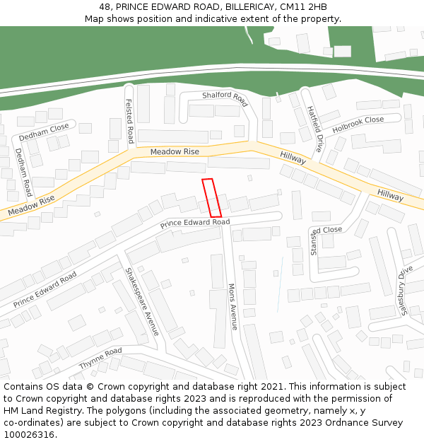 48, PRINCE EDWARD ROAD, BILLERICAY, CM11 2HB: Location map and indicative extent of plot