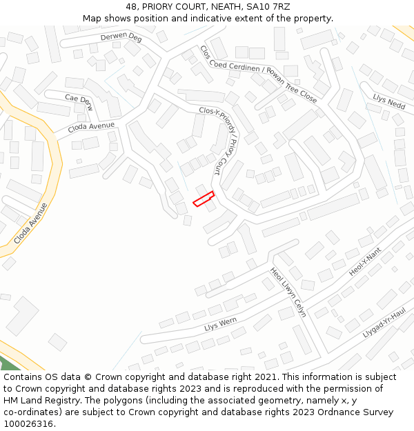 48, PRIORY COURT, NEATH, SA10 7RZ: Location map and indicative extent of plot