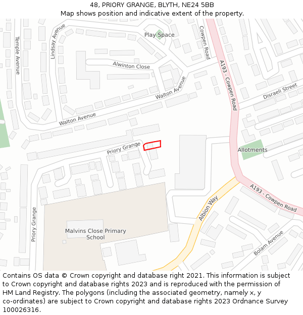 48, PRIORY GRANGE, BLYTH, NE24 5BB: Location map and indicative extent of plot