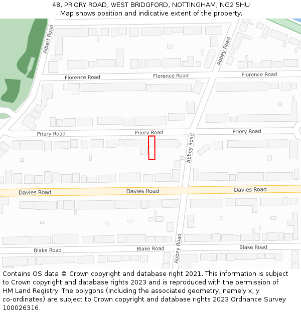 48, PRIORY ROAD, WEST BRIDGFORD, NOTTINGHAM, NG2 5HU: Location map and indicative extent of plot