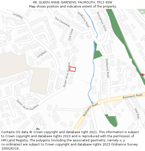 48, QUEEN ANNE GARDENS, FALMOUTH, TR11 4SW: Location map and indicative extent of plot