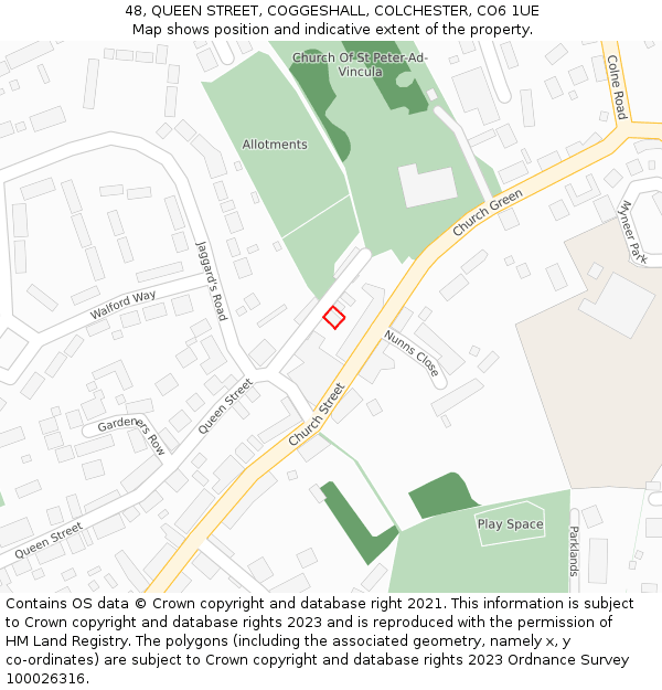 48, QUEEN STREET, COGGESHALL, COLCHESTER, CO6 1UE: Location map and indicative extent of plot