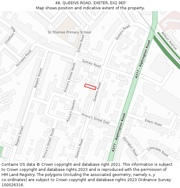 48, QUEENS ROAD, EXETER, EX2 9EP: Location map and indicative extent of plot