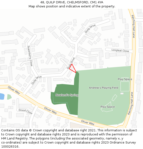 48, QUILP DRIVE, CHELMSFORD, CM1 4YA: Location map and indicative extent of plot