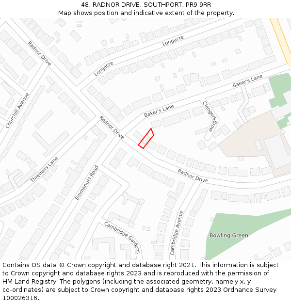 48, RADNOR DRIVE, SOUTHPORT, PR9 9RR: Location map and indicative extent of plot