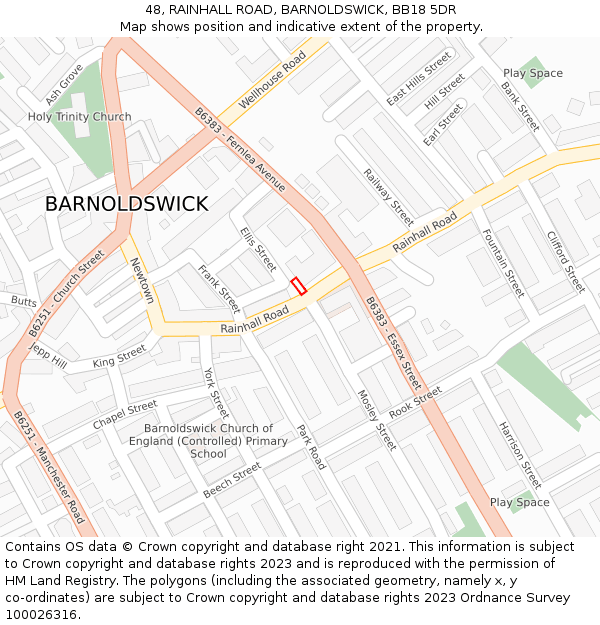 48, RAINHALL ROAD, BARNOLDSWICK, BB18 5DR: Location map and indicative extent of plot