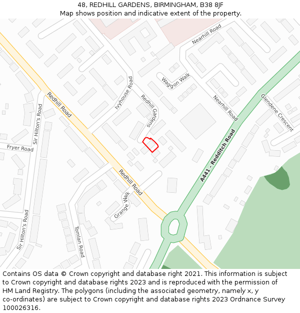 48, REDHILL GARDENS, BIRMINGHAM, B38 8JF: Location map and indicative extent of plot