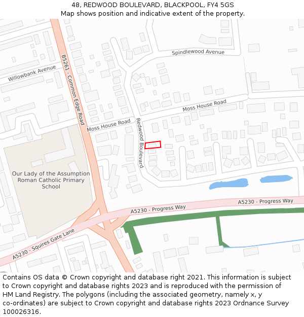 48, REDWOOD BOULEVARD, BLACKPOOL, FY4 5GS: Location map and indicative extent of plot