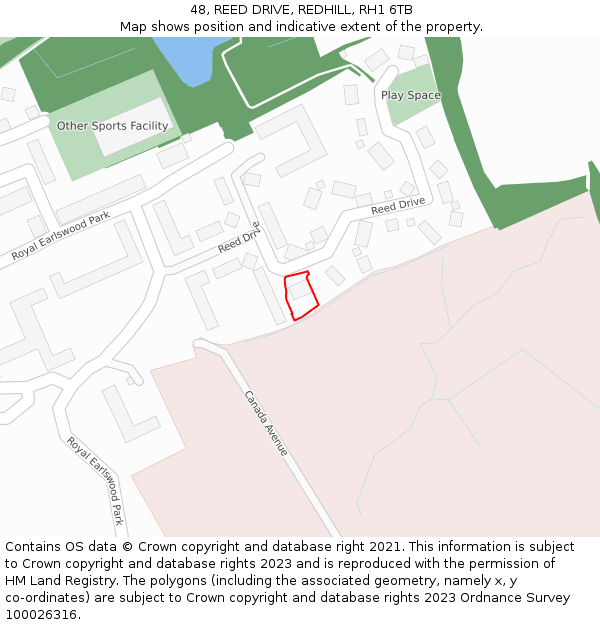48, REED DRIVE, REDHILL, RH1 6TB: Location map and indicative extent of plot