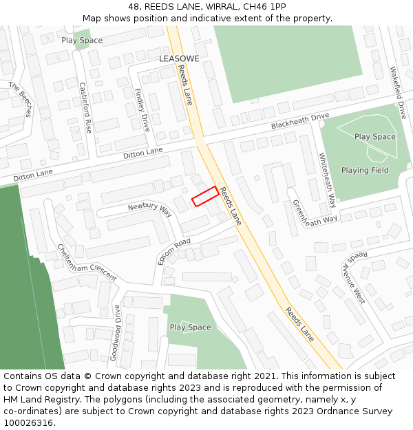 48, REEDS LANE, WIRRAL, CH46 1PP: Location map and indicative extent of plot