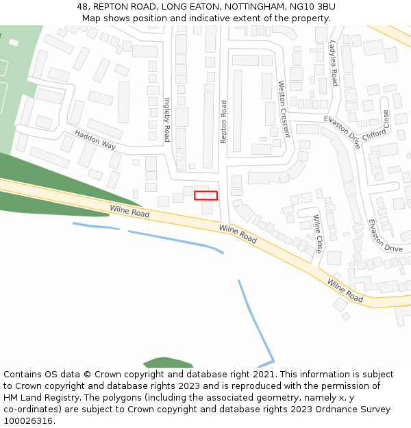 48, REPTON ROAD, LONG EATON, NOTTINGHAM, NG10 3BU: Location map and indicative extent of plot