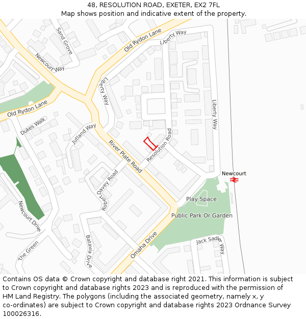 48, RESOLUTION ROAD, EXETER, EX2 7FL: Location map and indicative extent of plot