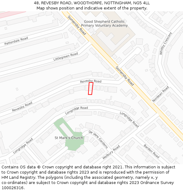 48, REVESBY ROAD, WOODTHORPE, NOTTINGHAM, NG5 4LL: Location map and indicative extent of plot