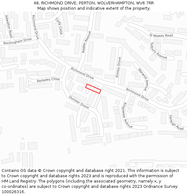 48, RICHMOND DRIVE, PERTON, WOLVERHAMPTON, WV6 7RR: Location map and indicative extent of plot