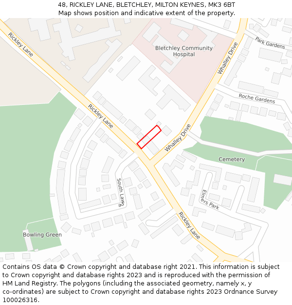 48, RICKLEY LANE, BLETCHLEY, MILTON KEYNES, MK3 6BT: Location map and indicative extent of plot