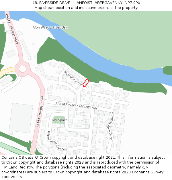48, RIVERSIDE DRIVE, LLANFOIST, ABERGAVENNY, NP7 9PX: Location map and indicative extent of plot