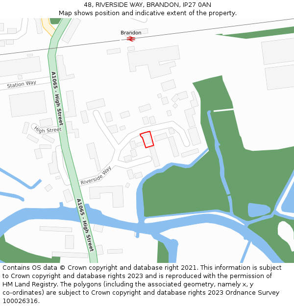 48, RIVERSIDE WAY, BRANDON, IP27 0AN: Location map and indicative extent of plot