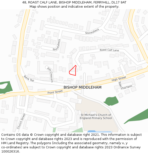 48, ROAST CALF LANE, BISHOP MIDDLEHAM, FERRYHILL, DL17 9AT: Location map and indicative extent of plot