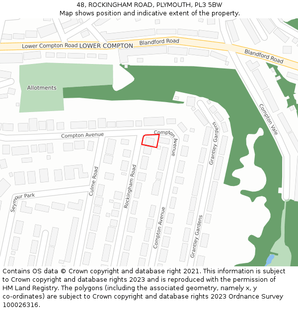 48, ROCKINGHAM ROAD, PLYMOUTH, PL3 5BW: Location map and indicative extent of plot