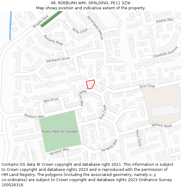 48, ROEBURN WAY, SPALDING, PE11 3ZW: Location map and indicative extent of plot